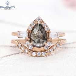 Pear Diamond Natural Diamond Ring Salt And Pepper Color Gold Ring Engagement Ring