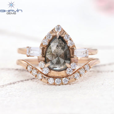 Pear Diamond Natural Diamond Ring Salt And Pepper Color Gold Ring Engagement Ring