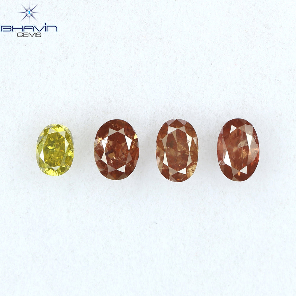 0.72 CT/4 Pcs Oval Shape Enhanced Pink Yellow Color Natural Loose Diamond SI2 Clarity (4.15 MM)