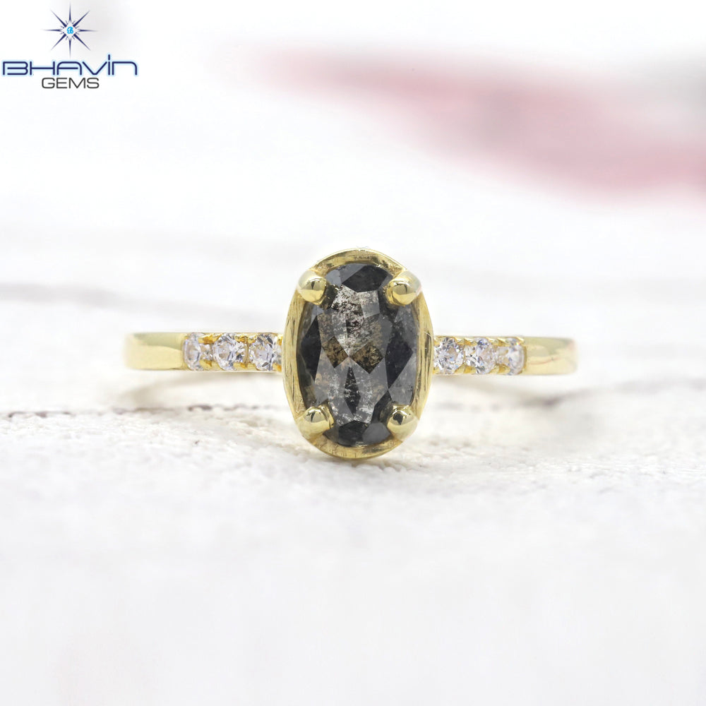 Oval Diamond Natural Diamond Ring Salt And Pepper Color Gold Ring Engagement Ring
