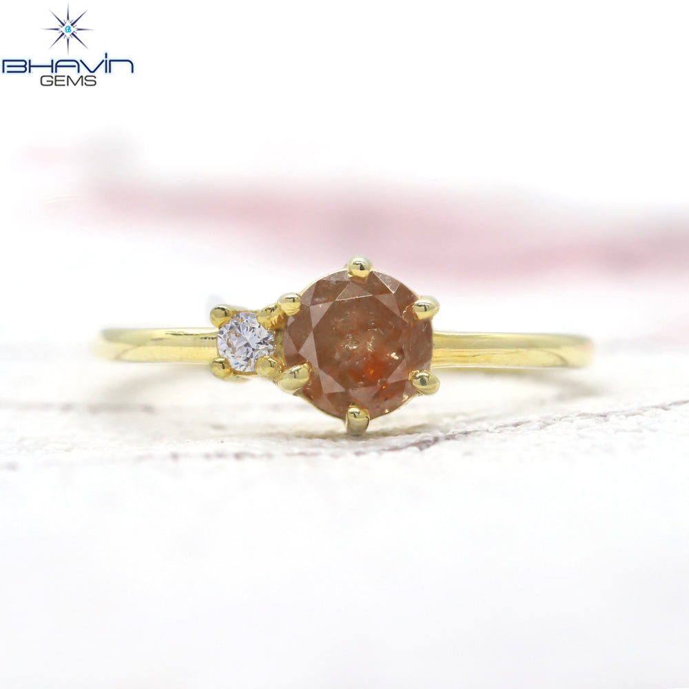 Round Diamond Natural Diamond Ring Yellow Brown Diamond Gold Ring Engagement