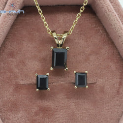Diamond Pendant-Earring, Emerald Diamond, Black Diamond, Yellow Gold, Bridal Necklace