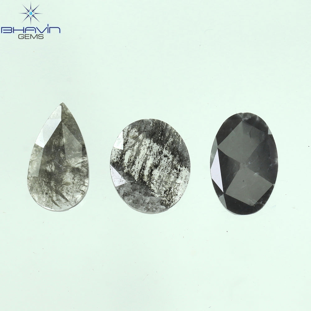 0.97 CT/3 Pcs Mix Slice Shape Natural Diamond  Salt And Pepper Color I3 Clarity (7.50 MM)