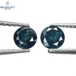 0.67 CT/2 Pcs Round Diamond Blue Diamond Natural Diamond I3 Clarity (4.28 MM)