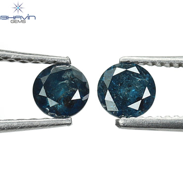 0.67 CT/2 Pcs Round Diamond Blue Diamond Natural Diamond I3 Clarity (4.28 MM)