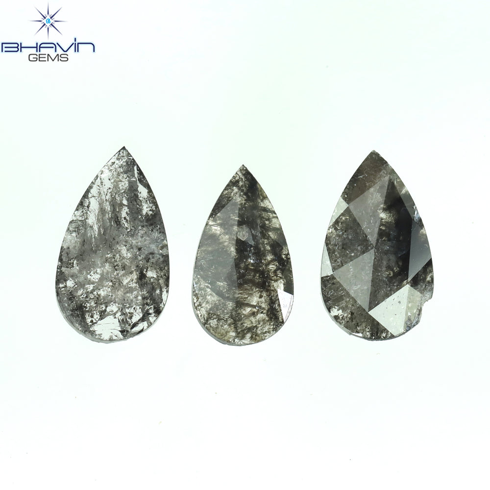 0.99 CT/3 Pcs Pear Slice Shape Natural Diamond Salt And Pepper Color I3 Clarity (8.12 MM)