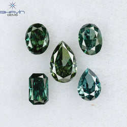 0.38 CT/5 Pcs Mix Shape Natural Diamond Blue Green Color VS-SI Clarity (3.90 MM)