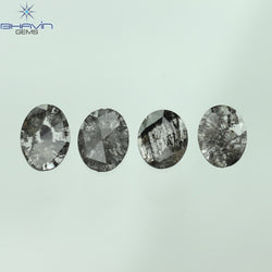 1.41 CT/4 Pcs Oval Slice Shape Natural Diamond Salt And Pepper Color I3 Clarity (7.15 MM)
