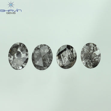 1.41 CT/4 Pcs Oval Slice Shape Natural Diamond Salt And Pepper Color I3 Clarity (7.15 MM)