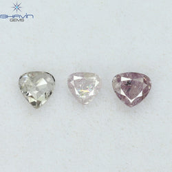 0.50 CT/3 PCS Heart Shape Natural Diamond Pink Color I2 Clarity (3.95 MM)