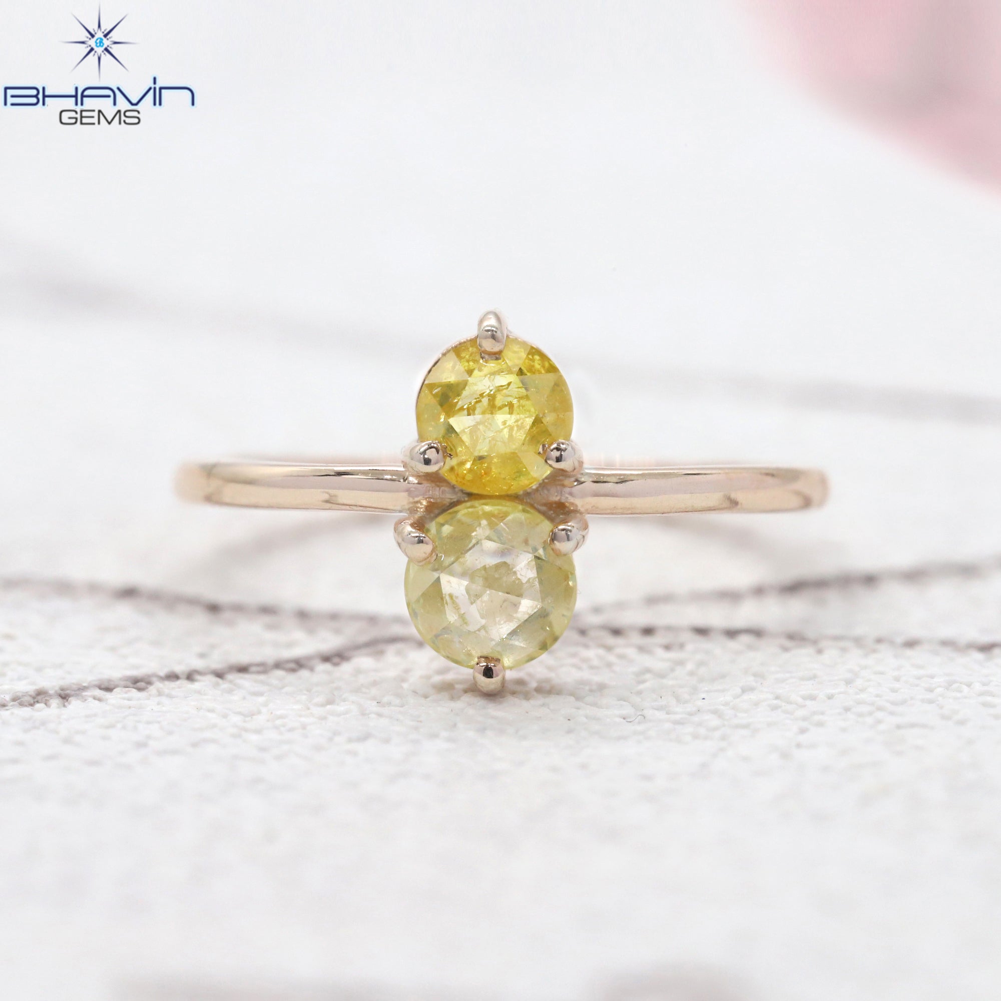 Round Rose Cut Yellow Color Natural Diamond Ring Gold Ring Engagement