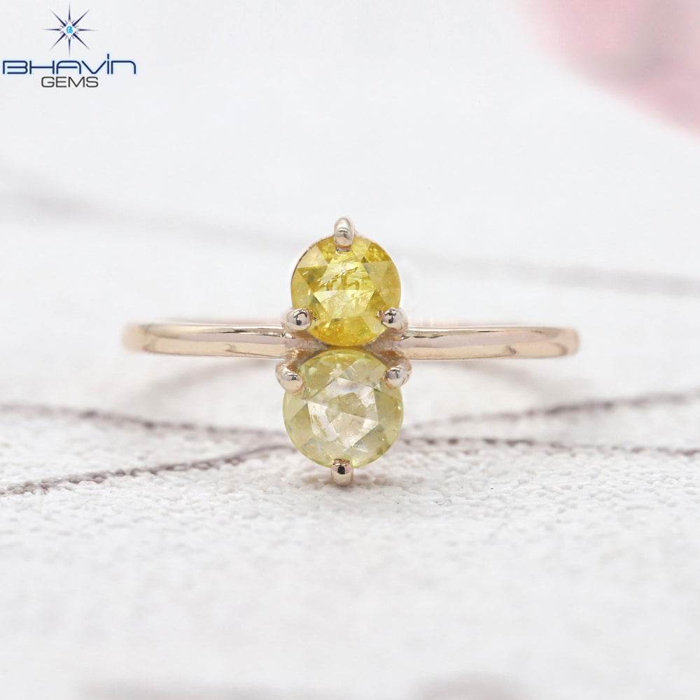 Round Rose Cut Yellow Color Natural Diamond Ring Gold Ring Engagement