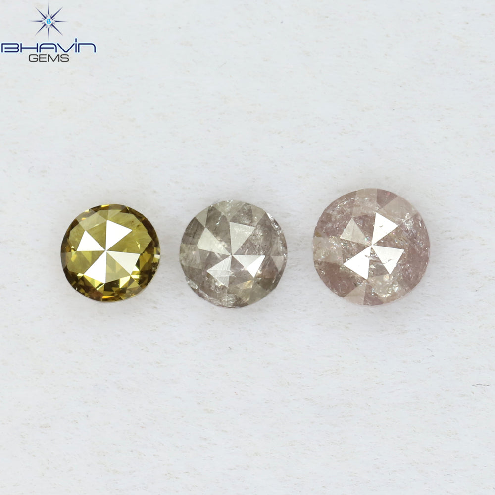 0.43 CT/3 Pcs Round Rose Cut Shape Natural Diamond Pink Color I3 Clarity (3.65 MM)
