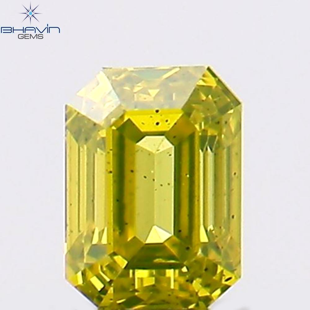 0.13 CT エメラルド シェイプ ナチュラル ダイヤモンド エンハンスト イエロー グリーン カラー VS1 クラリティ (3.02 MM)