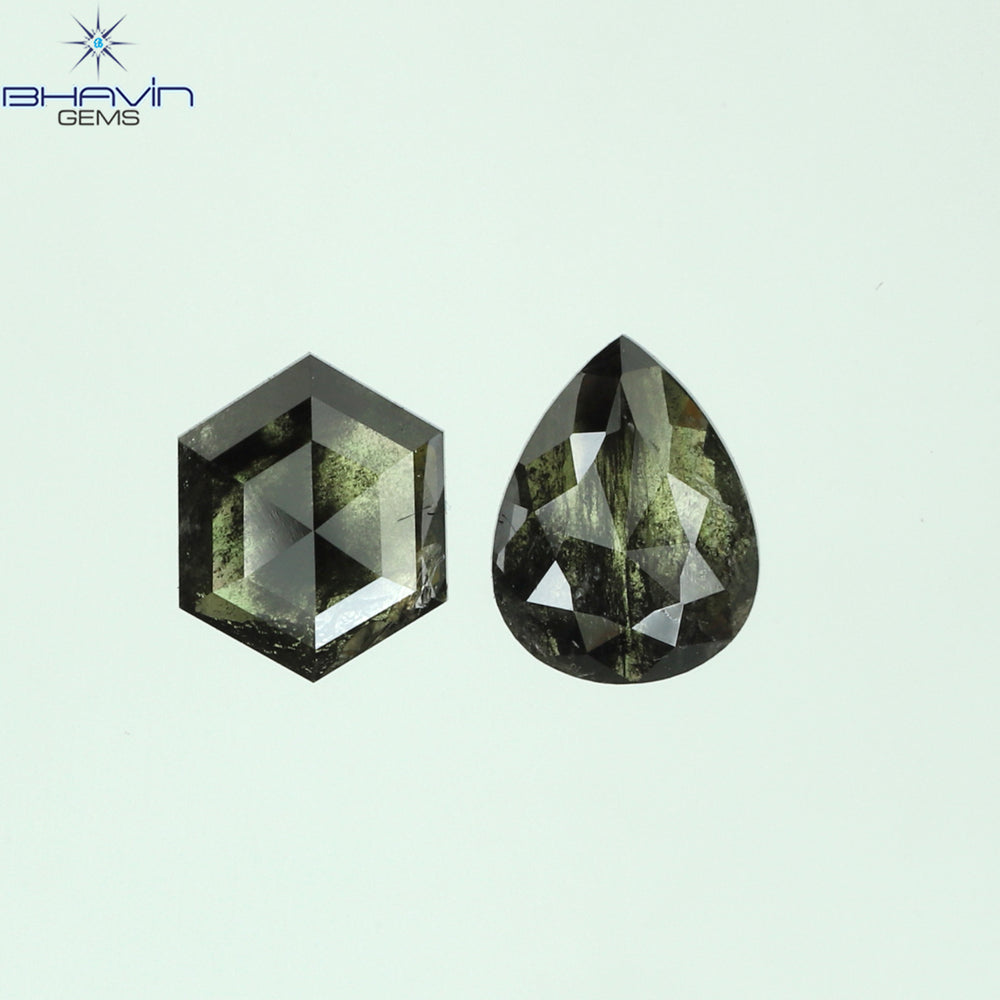 0.74 CT/2 PCS Mix Shape Natural Diamond Black Color Opaque Clarity (5.70 MM)