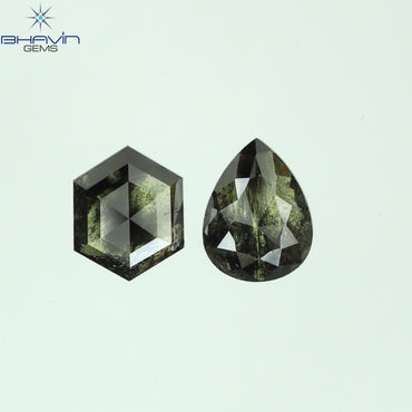 0.74 CT/2 PCS Mix Shape Natural Diamond Black Color Opaque Clarity (5.70 MM)