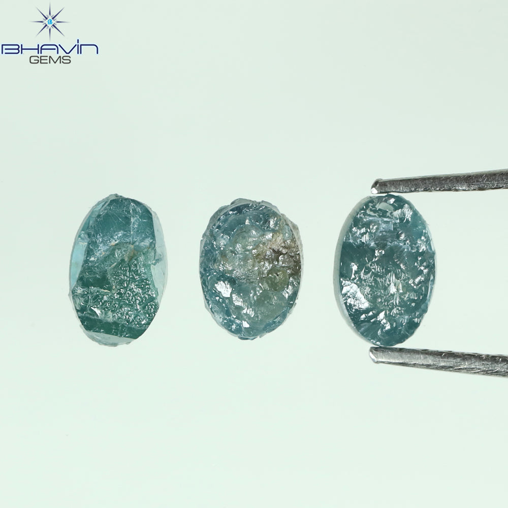 1.17 CT/3 Pcs Oval Rough Shape Blue Natural Loose Diamond I3 Clarity (5.36 MM)
