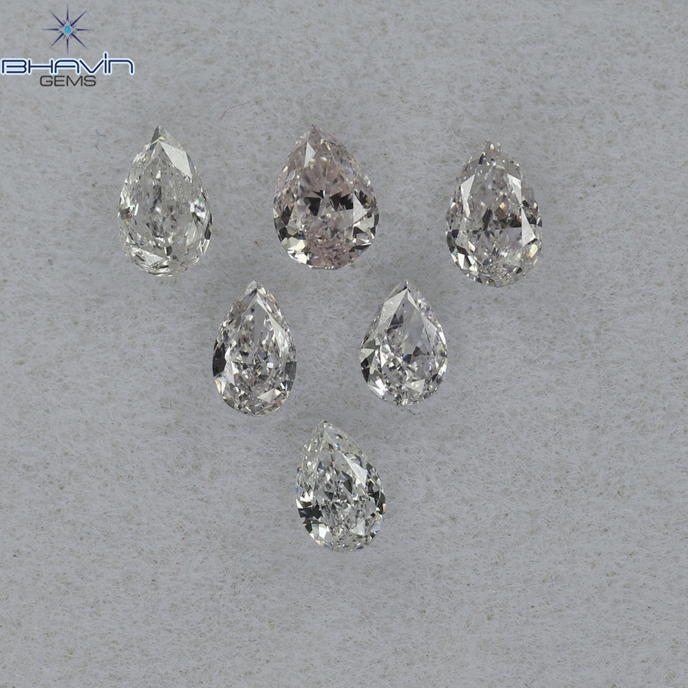 0.49 CT/6 Pcs Pear Shape Natural Diamond Pink Color SI Clarity (3.82 MM)