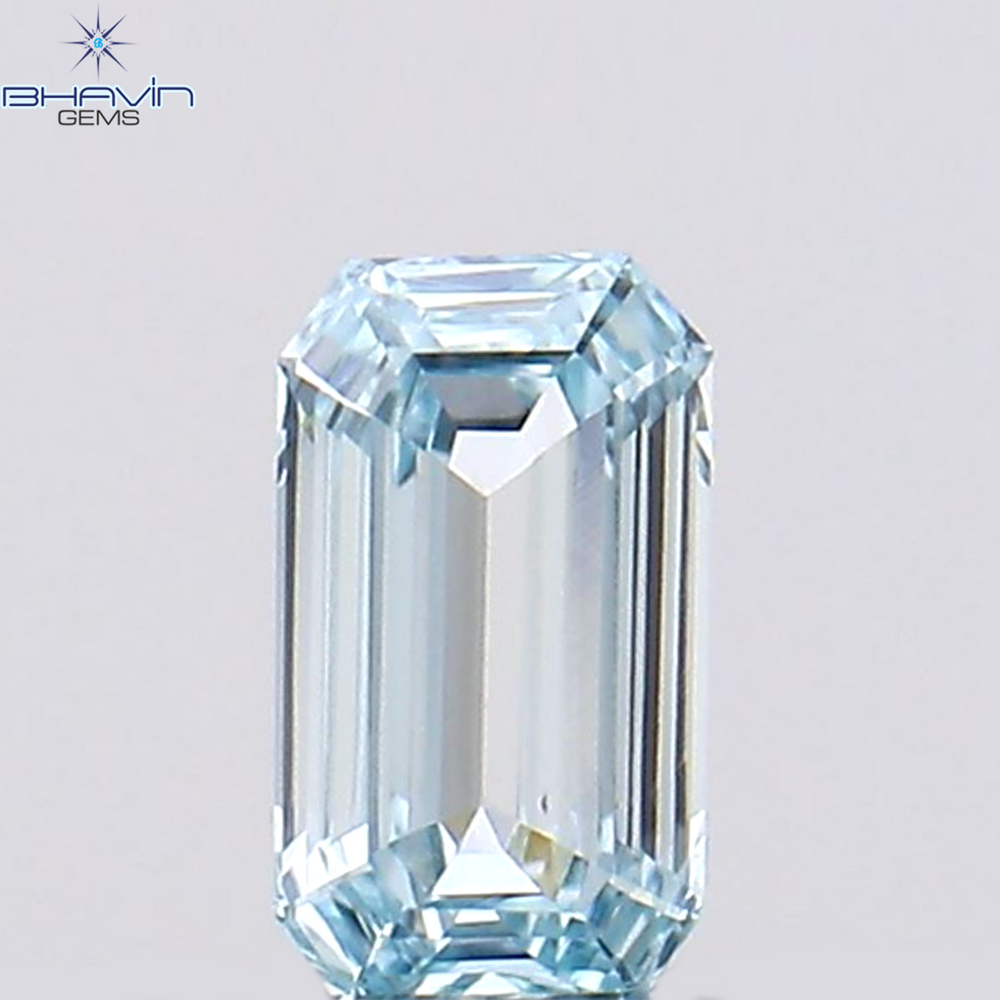 0.09 CT エメラルド シェイプ ナチュラル ダイヤモンド グリーンがかったブルー カラー VS1 クラリティ (3.58 MM)