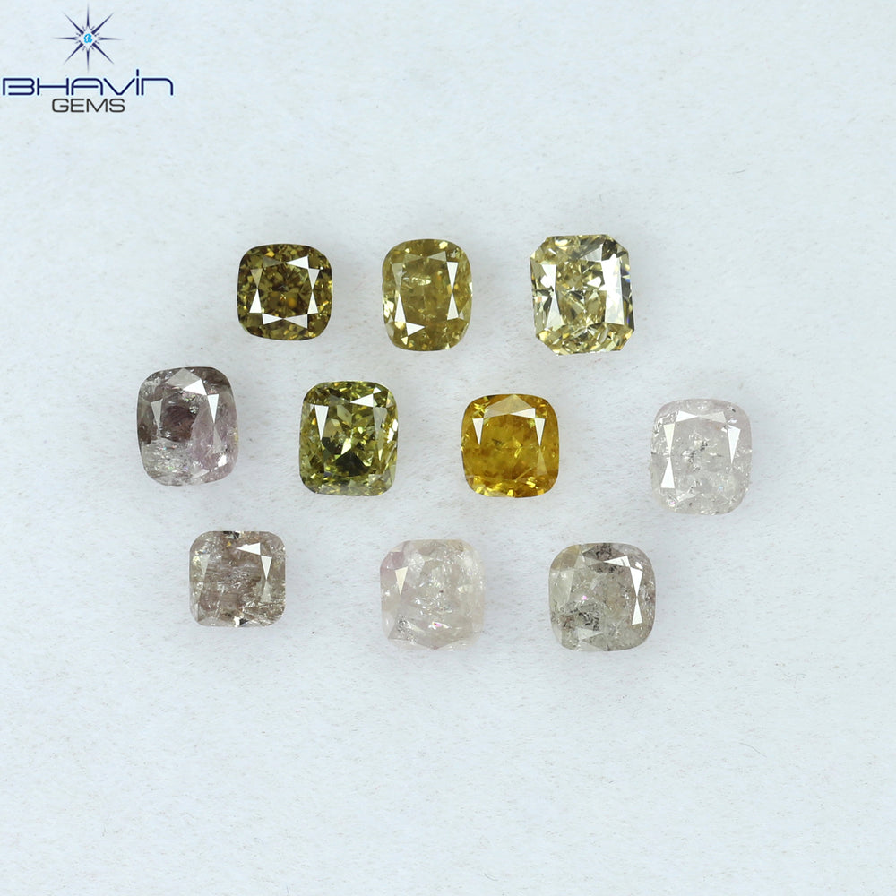 1.97 CT/10 Pcs Cushion Shape Natural Diamond Mix Color I1 Clarity (3.65 MM)