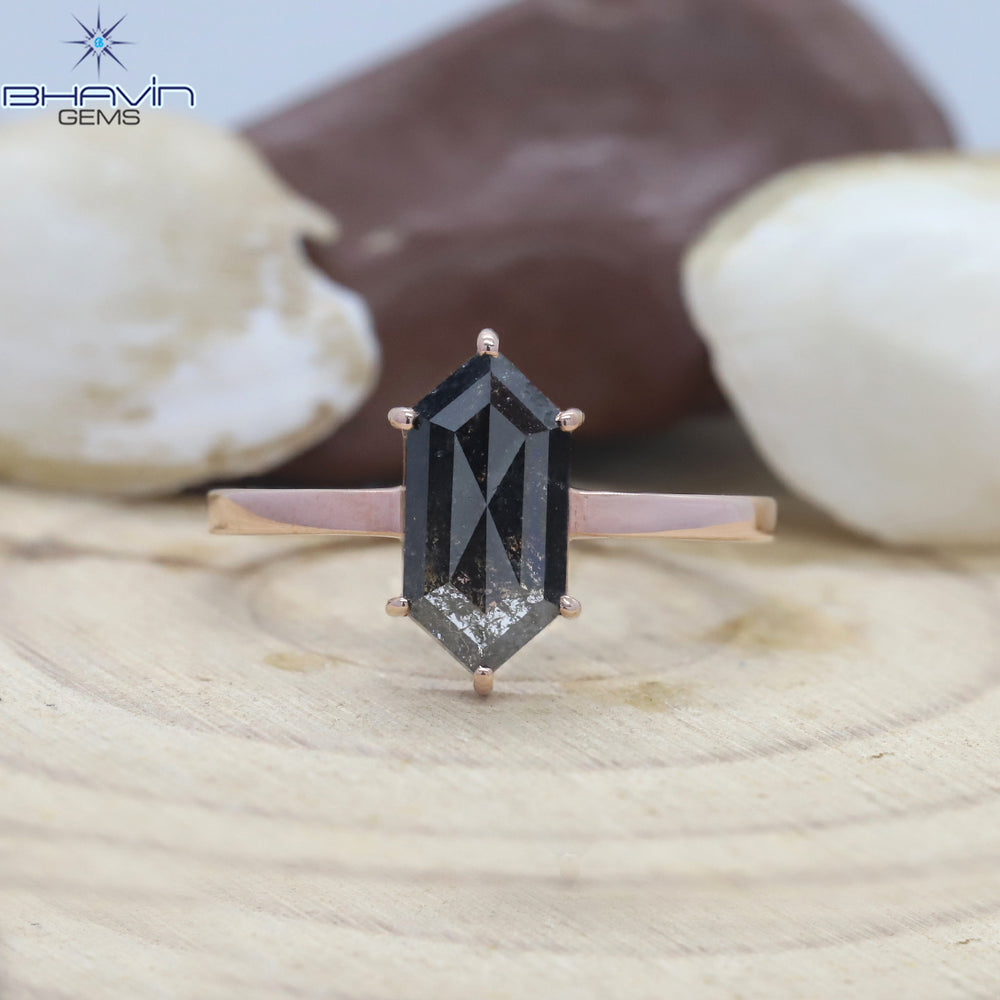 Hexagon Diamond Natural Diamond Ring Salt And Papper Diamond Gold Ring Engagement