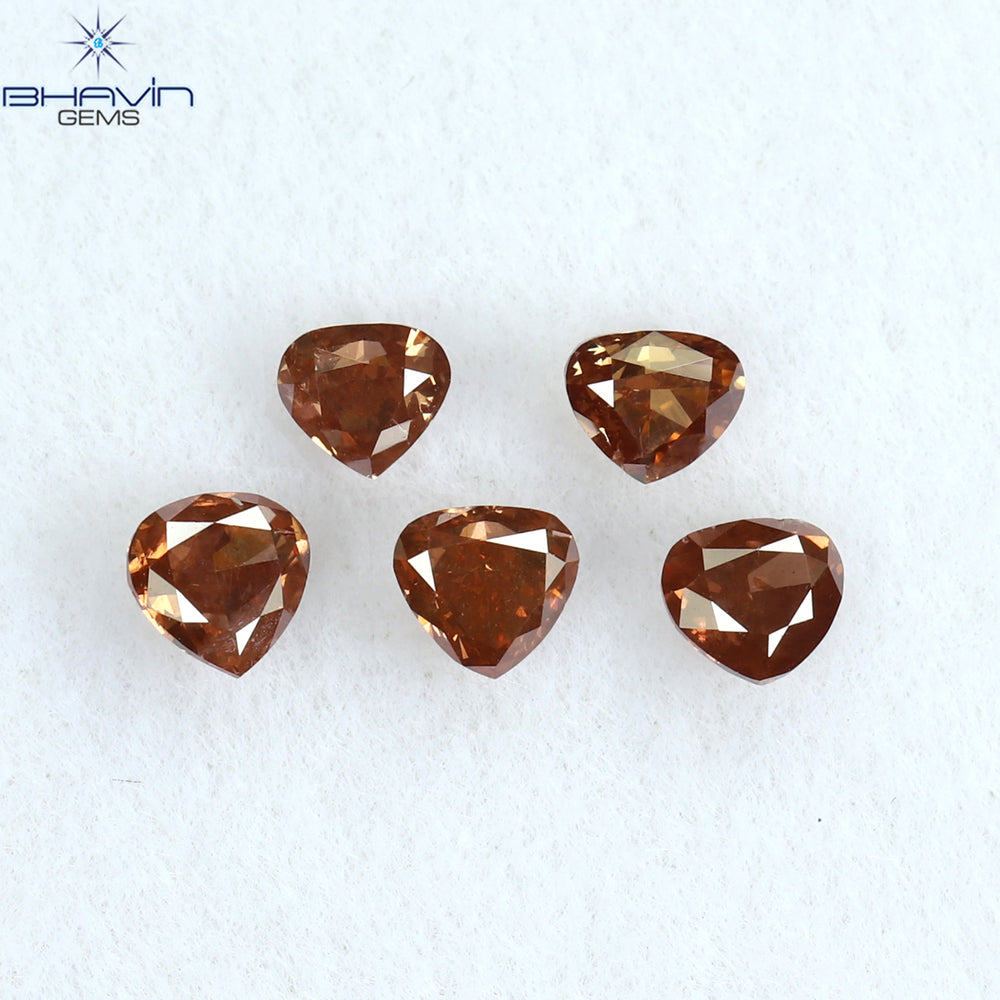 0.64 CT/5 ピース ハートシェイプ ナチュラル ルース ダイヤモンド ピンク カラー SI1 クラリティ (3.20 MM)
