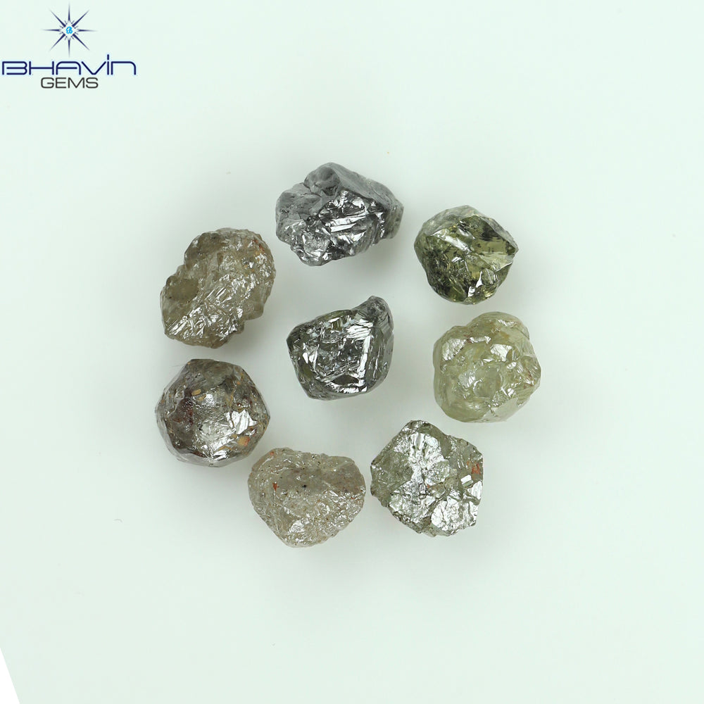 4.83 CT/8 PCS Rough Shape Salt And Pepper Color Natural Diamond I3 Clarity (4.43 MM)