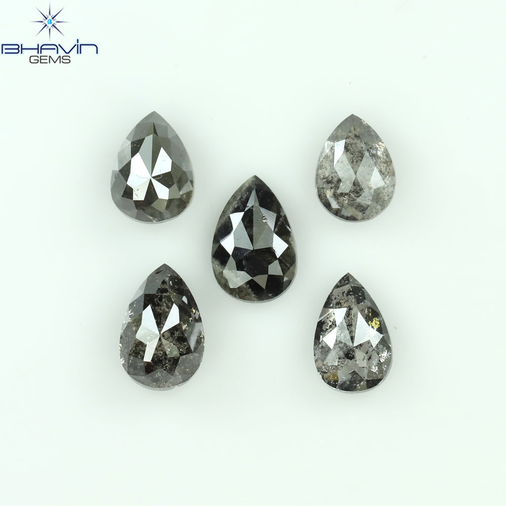 1.37 CT/5 PCS Pear Shape Natural Diamond Salt And Pepper Color I3 Clarity (5.15 MM)