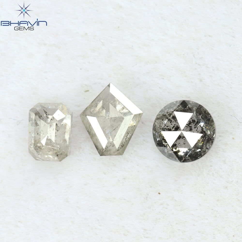 0.60 CT/3 PCS Mix Shape Natural Diamond Salt And Pepper Color I3 Clarity (4.52 MM)