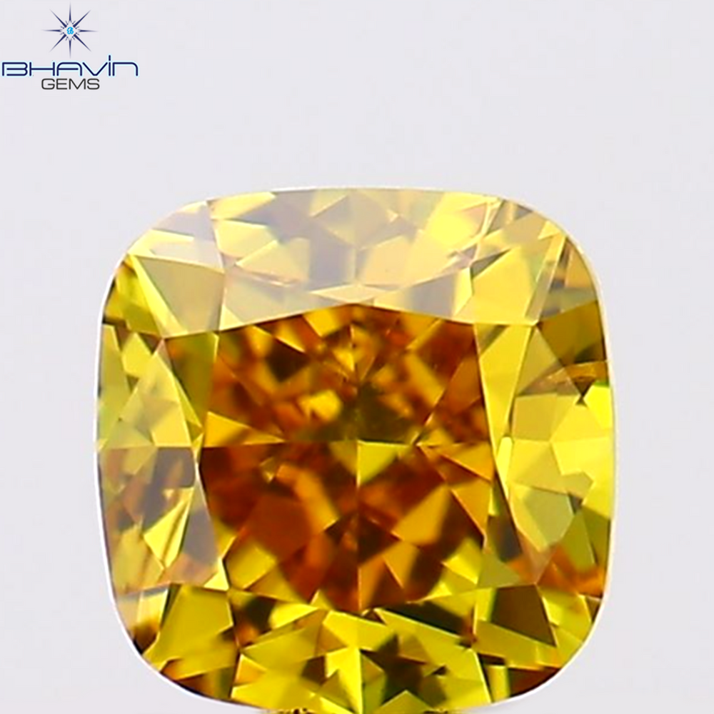 0.32 CT Cushion Shape Natural Diamond Enhanced Orange Yellow Color VS2 Clarity (3.68 MM)
