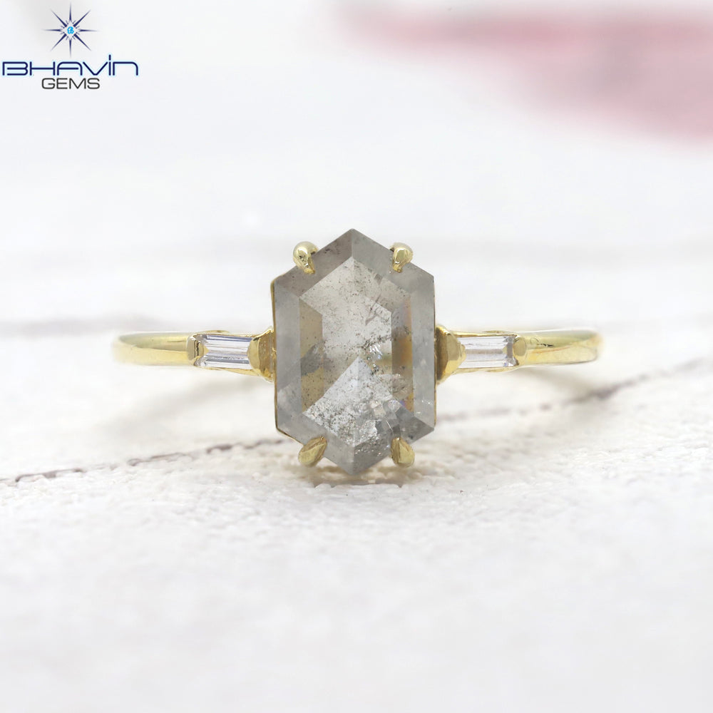 Hexagon Diamond Salt And Pepper Diamond Natural Diamond Ring Gold Ring Engagement Ring