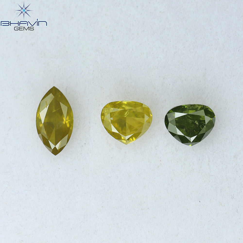 0.66 CT/3 Pcs Mix Shape Natural Diamond Yellow Green Color SI2 Clarity (5.38 MM)