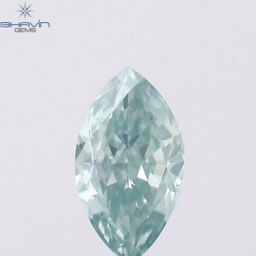 0.36 CT マーキス シェイプ ナチュラル ダイヤモンド グリーンがかったブルー カラー SI1 クラリティ (6.85 MM)