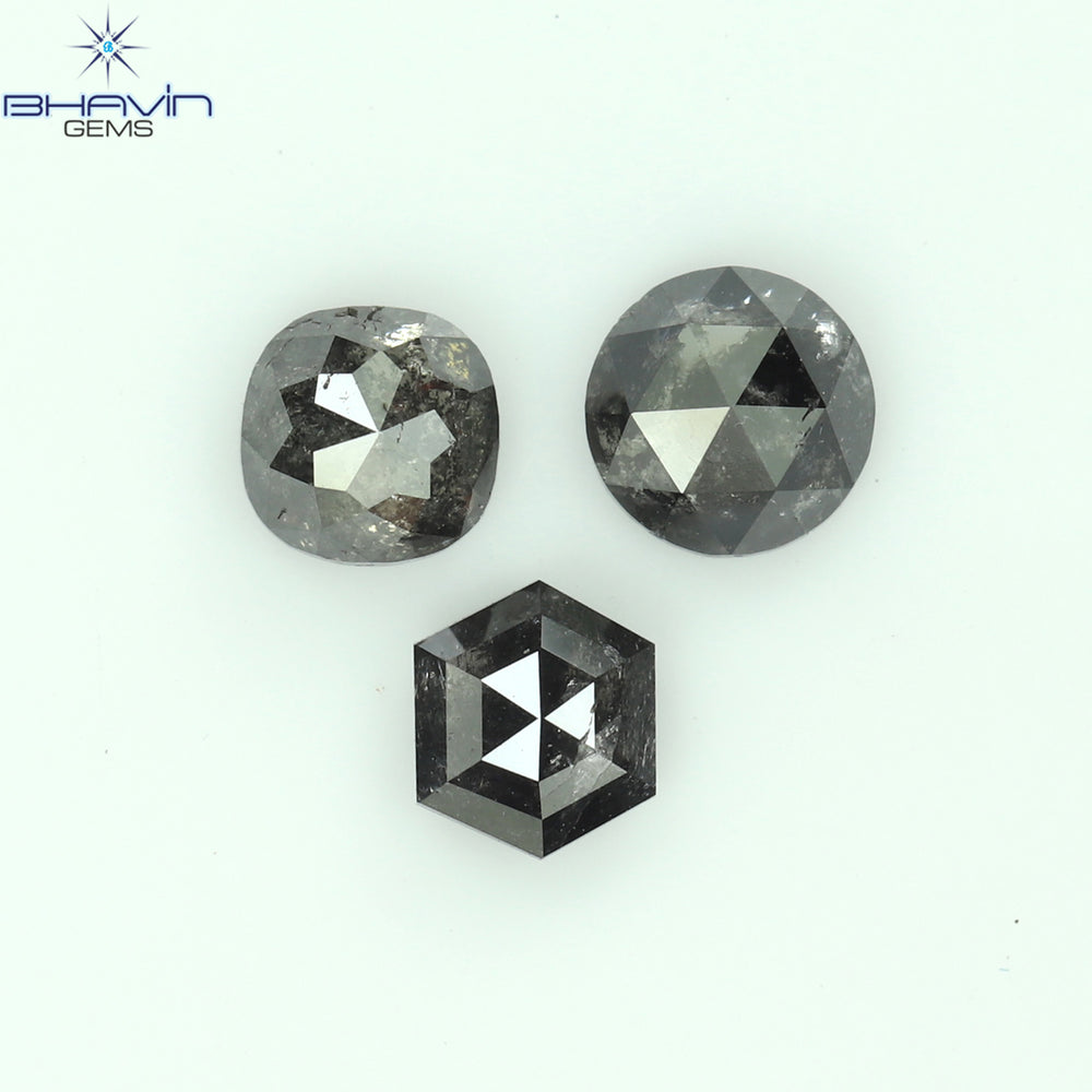 1.00 CT/3 PCS Mix Shape Natural Diamond Salt And Pepper Color I3 Clarity (4.30 MM)