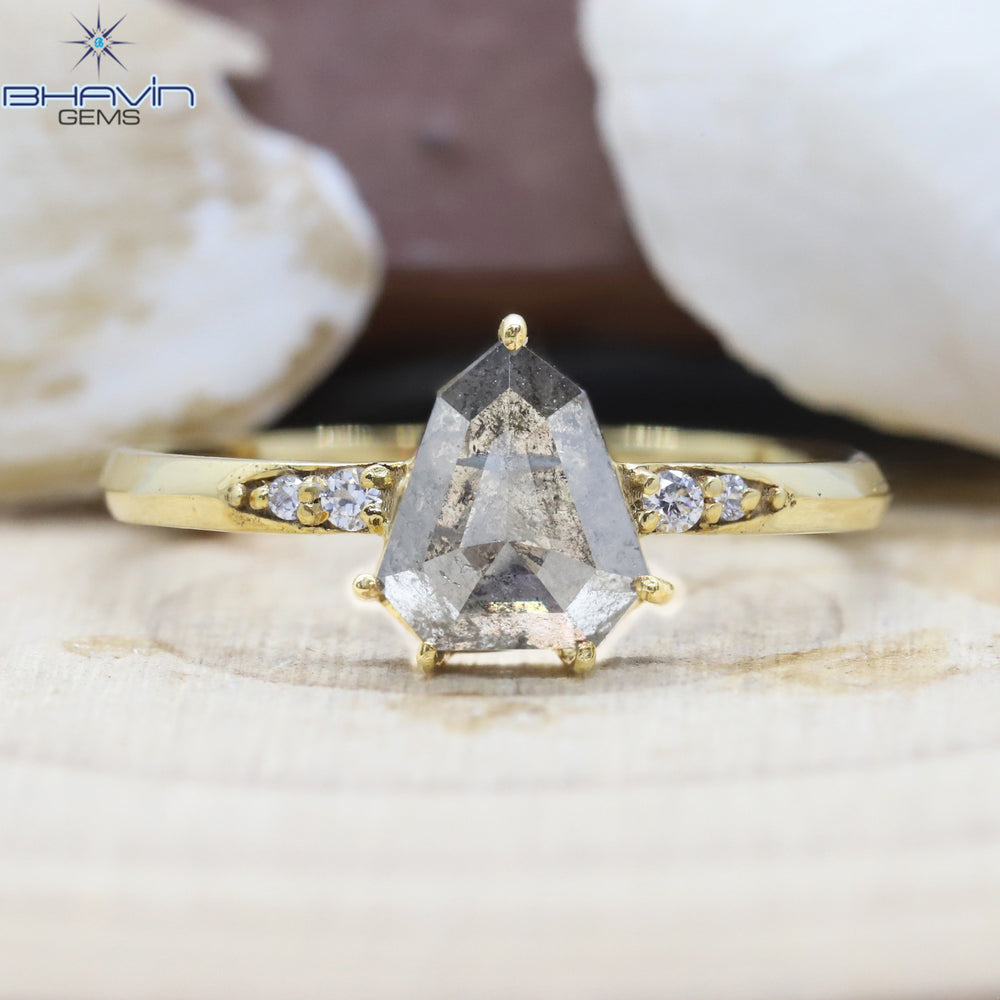 Shield Diamond, Natural Diamond Ring, Salt And Pepper Diamond, Gold Ring, Engagement Ring, Wedding Ring, Diamond Ring