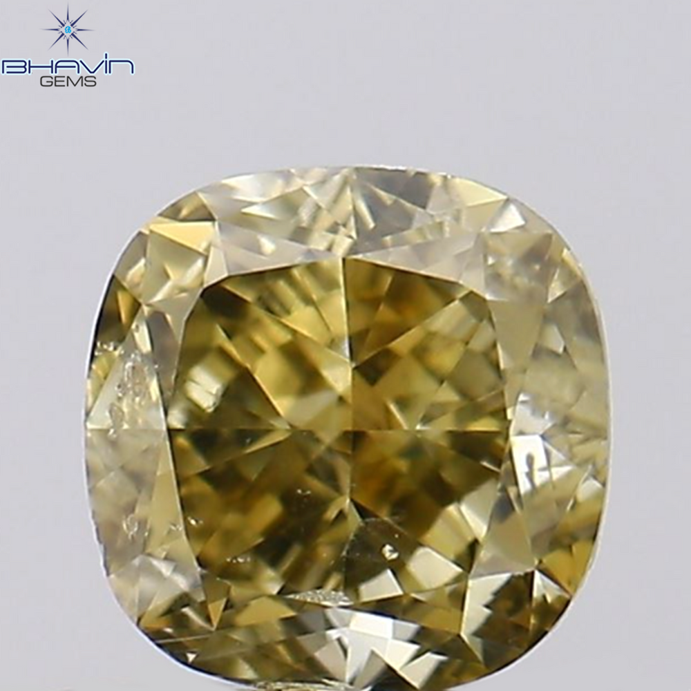 0.51 CT Cuhion Shape Natural Diamond Green Yellow (Chameleon) Color SI2 Clarity (4.43 MM)