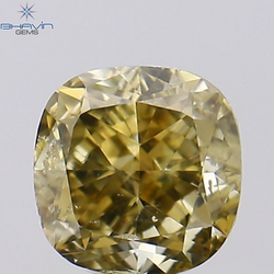 0.51 CT Cuhion Shape Natural Diamond Green Yellow (Chameleon) Color SI2 Clarity (4.43 MM)