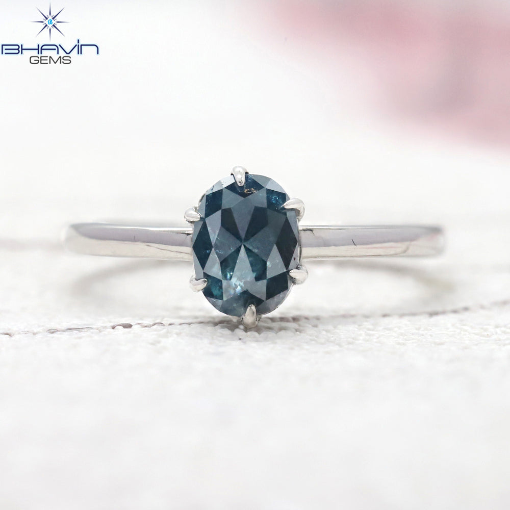 Oval Diamond Natural Diamond Ring Blue Color Gold Ring Engagement Ring