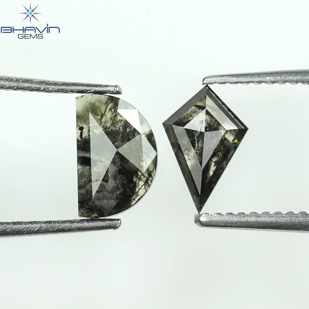 0.79 CT/2 PCS Mix Shape Natural Diamond Black Color I3 Clarity (7.04 MM)