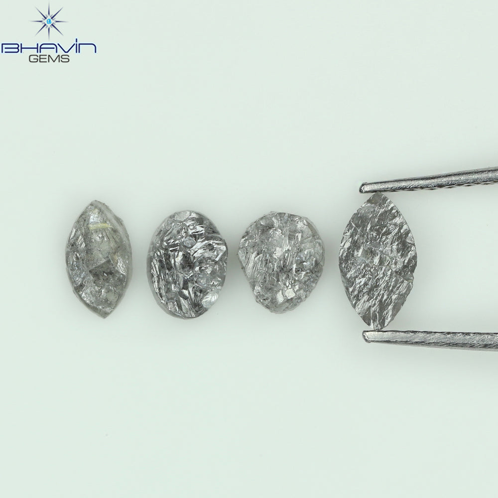 1.42 CT/4 Pcs Uncut Shape Salt And Pepper Natural Loose Diamond I3 Clarity (6.66 MM)