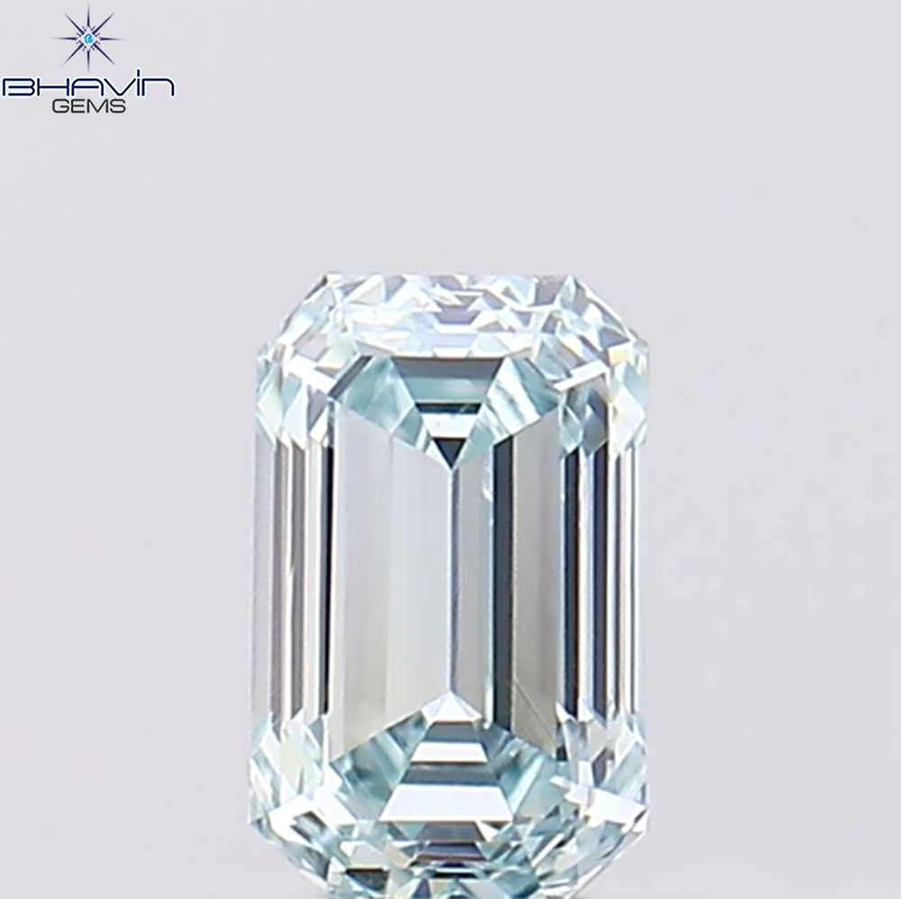0.38 CT Emerald Shape Natural Diamond Greenish Blue Color VS1 Clarity (4.87 MM)