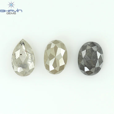 1.26 CT/3 PCS Oval Pear Shape Natural Diamond Salt And pepper Color I3 Clarity (5.32 MM)