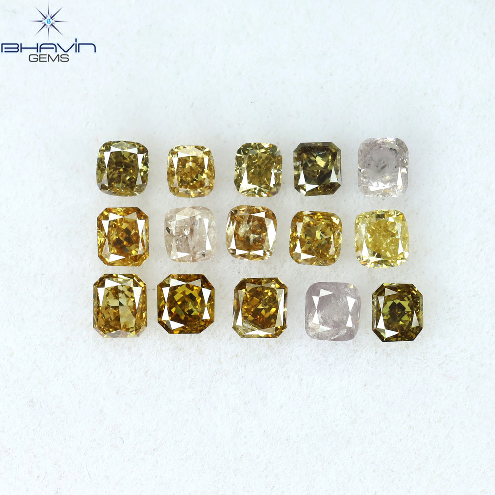 1.93 CT/15 Pcs Cushion Shape Natural Diamond Mix Color SI Clarity (3.30 MM)