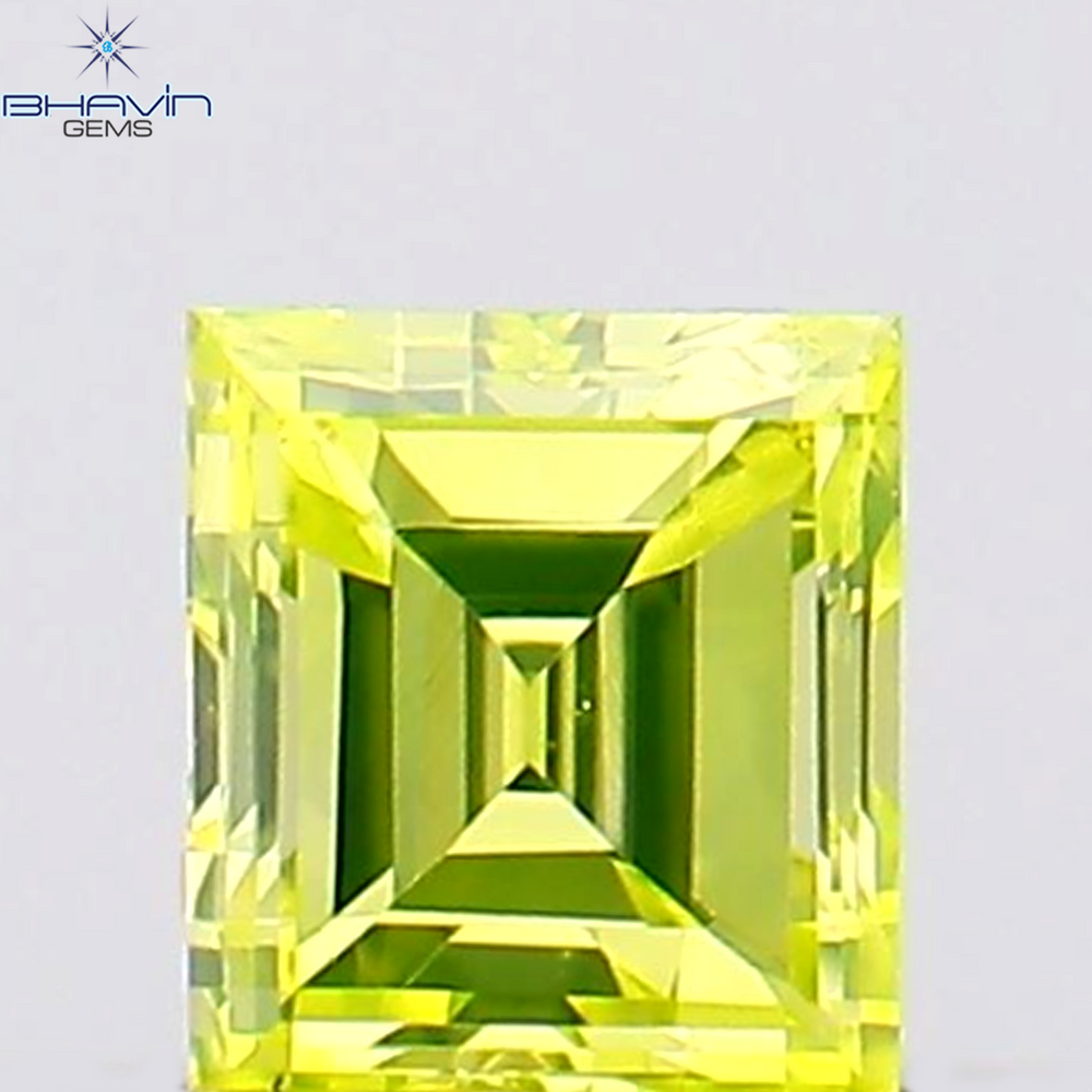 0.09 CT Square Cut Natural Diamond Enhanced Greenish Yellow Color VS2 Clarity (2.45 MM)