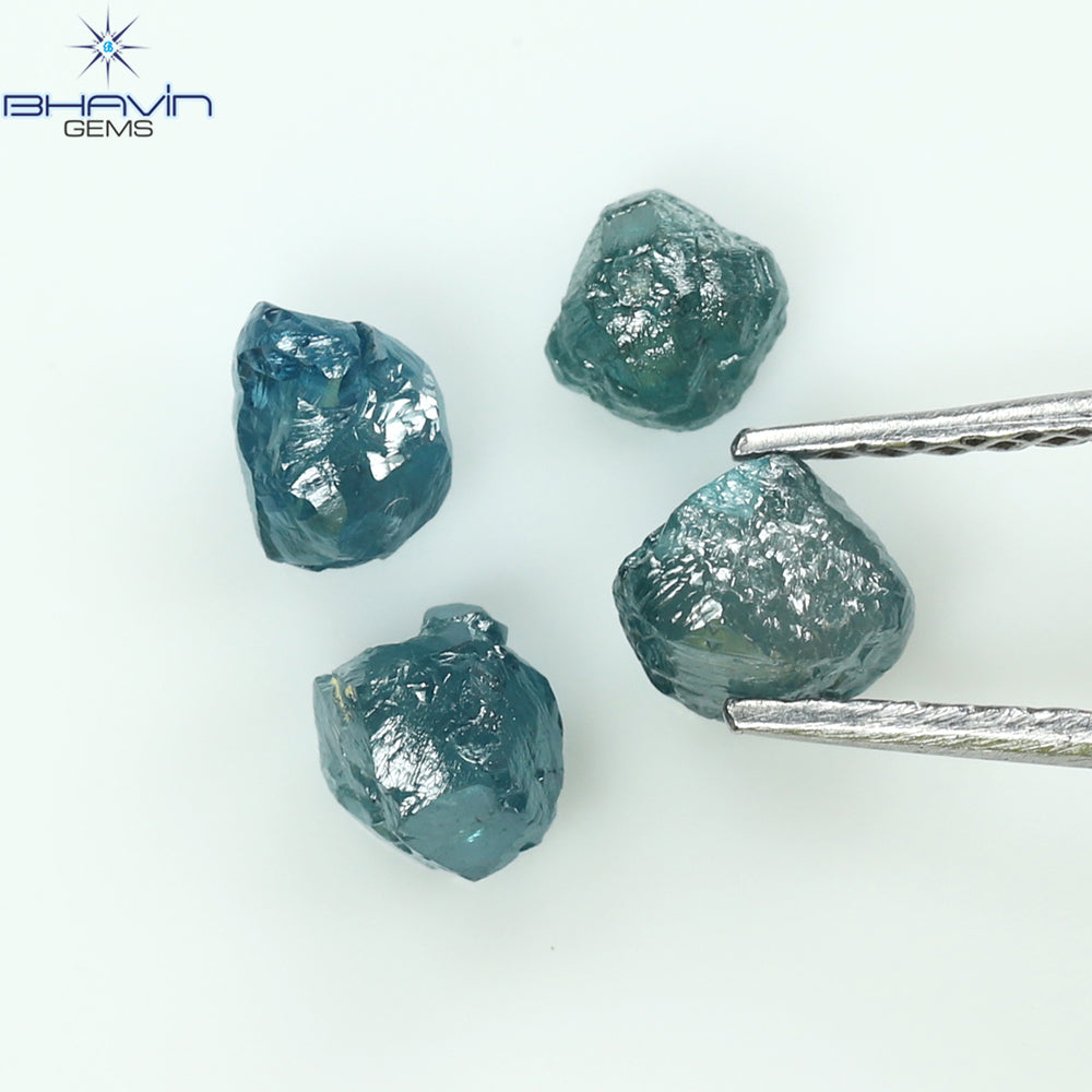 1.83 CT/4 PCS Rough Shape Enhanced Blue Color Natural Diamond I3 Clarity (4.46 MM)