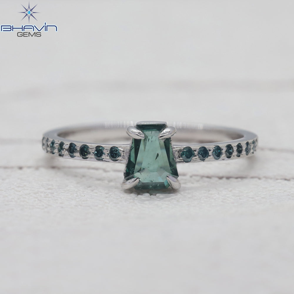 Coffin Diamond Greenish Blue Color Natural Diamond Ring Engagement Ring