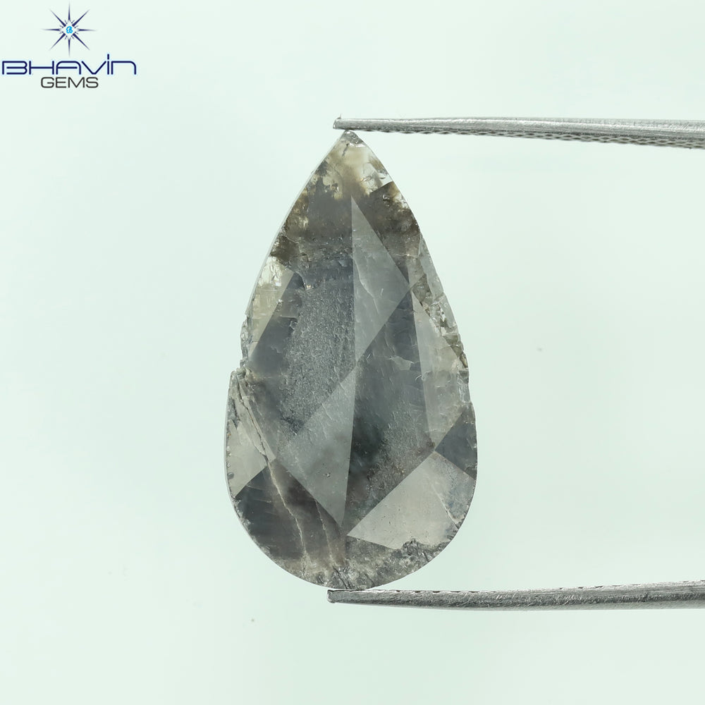 4.68 CT Pear Slice Shape Natural Diamond Gray Color I3 Clarity (22.00 MM)
