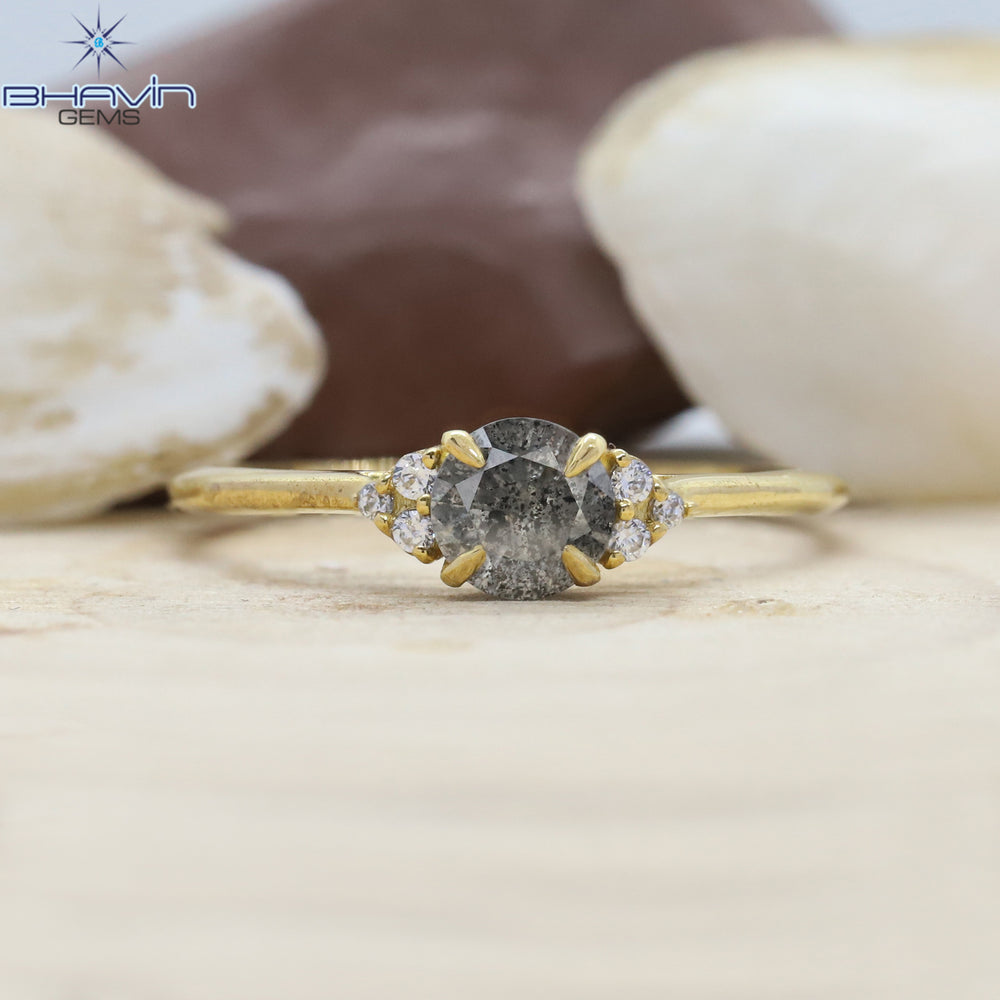 Round Diamond, Natural Diamond Ring, Salt And Pepper Diamond, Gold Ring, Engagement Ring, Wedding Ring, Diamond Ring