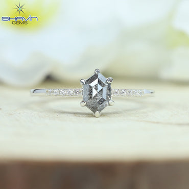 Hexagon Diamond Natural Diamond Ring Gray Color Gold Ring Engagement Ring