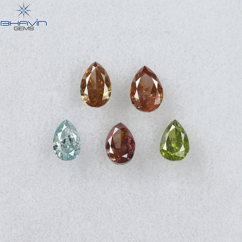 0.67 CT/5 ピース ペアシェイプ ナチュラル ダイヤモンド ピンク色 SI2 クラリティ (4.15 MM)
